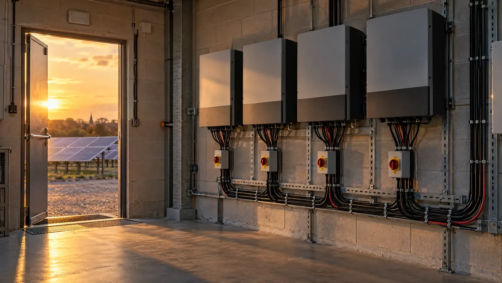 Commercial solar inverters in a plant room